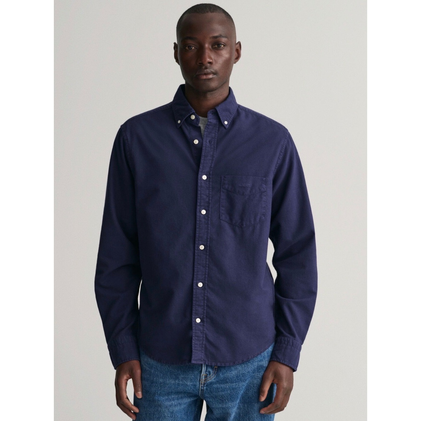 Gant Mens Slim Fit Navy Blue Cotton Silk Cashmere Button Down Shirt Medium M
